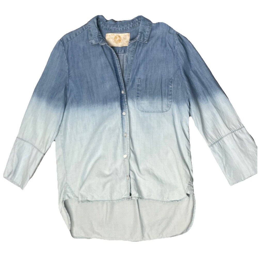 Bella Dahl Top‎ Button Up Chambray Ombre Blue Large Western Denim Blouse Country